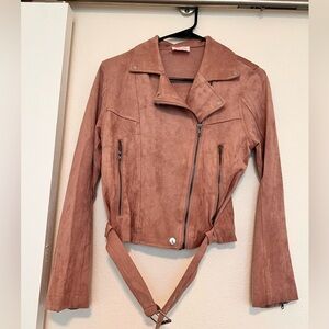 Pink Lily Still Got Dreams Tan Faux Suede Moto Jacket